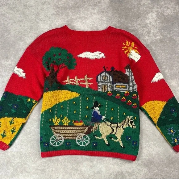 [27] Vintage 1990s Hand Knitted Farm Theme Signature By Northern Isles XL Size - Picture 4 of 4